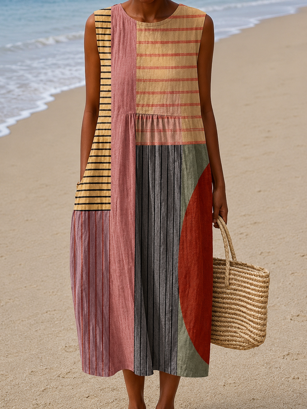 Jasmine - Vestido Midi de Praia Estampado Sem Mangas