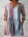 Anais - Blusa Alongada Decote V Faixas Tracejadas