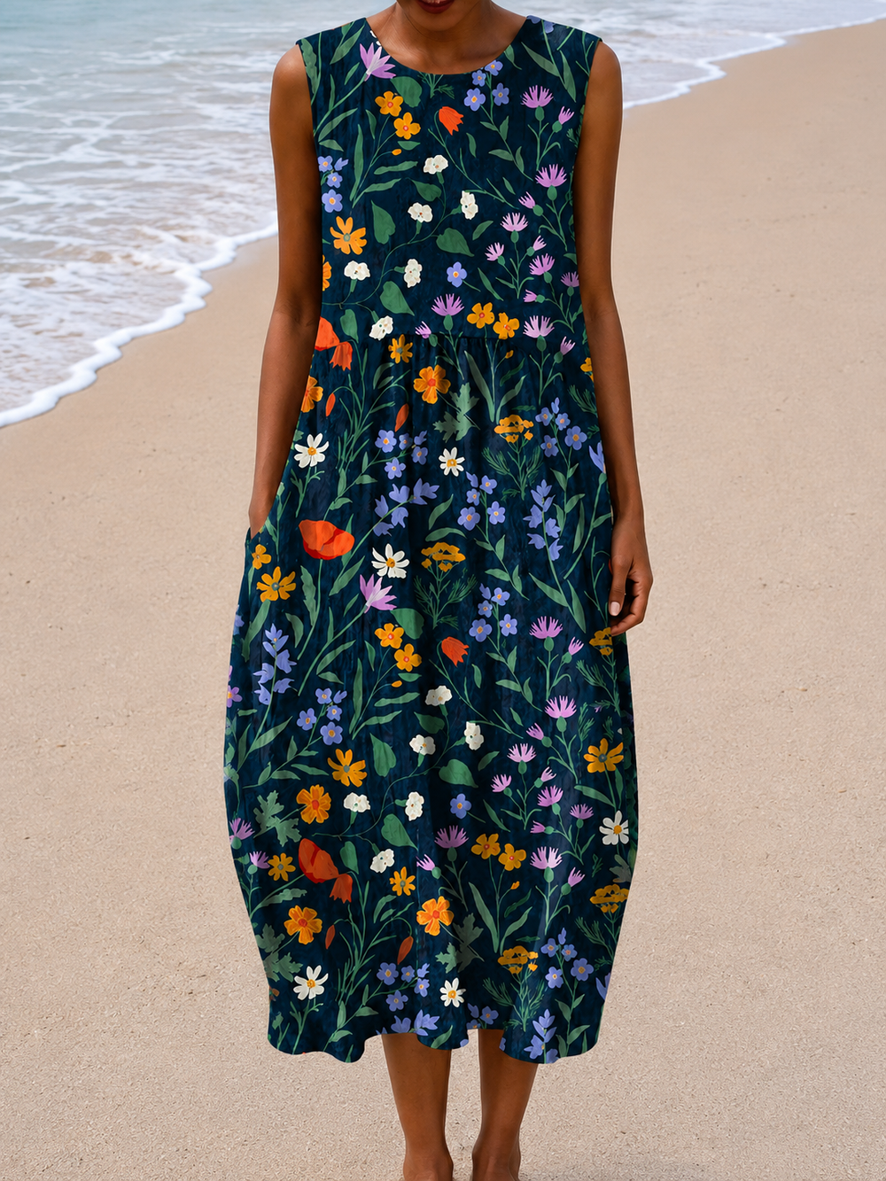Zoe - Vestido Midi Soltinho Sem Mangas