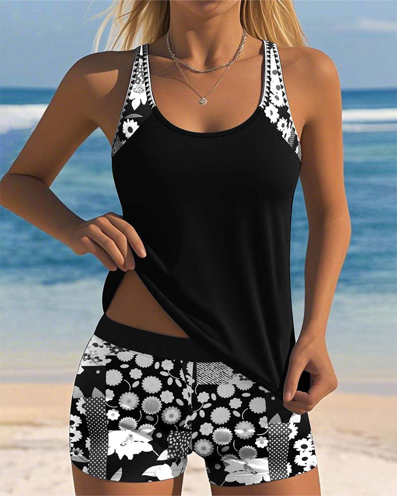 Nina - Tankini com Shorts de Estampa de Margaridas