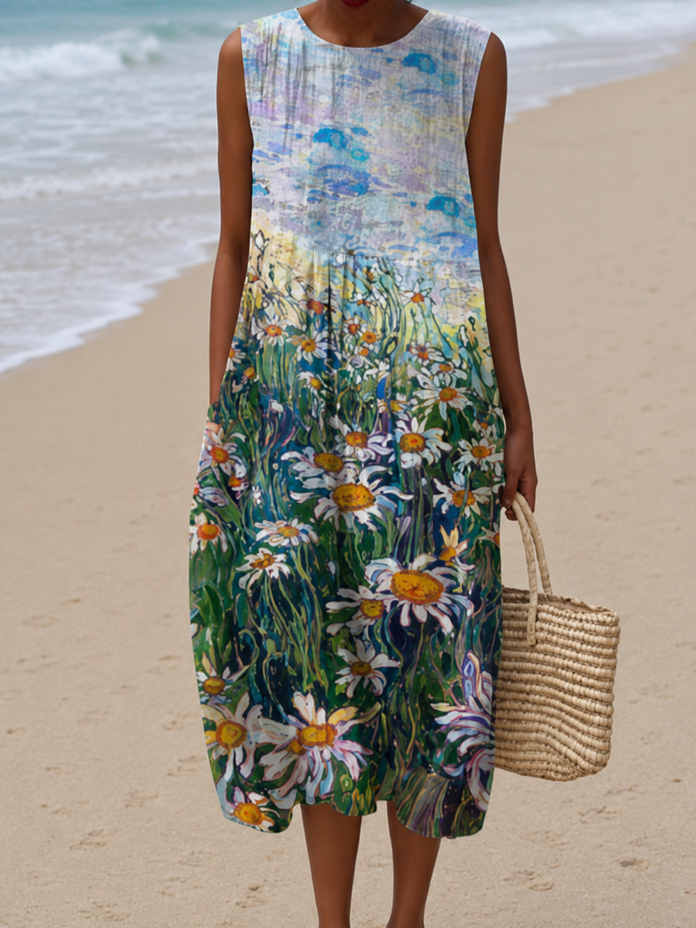 Kennedy - Vestido Midi de Praia Estampado Sem Mangas