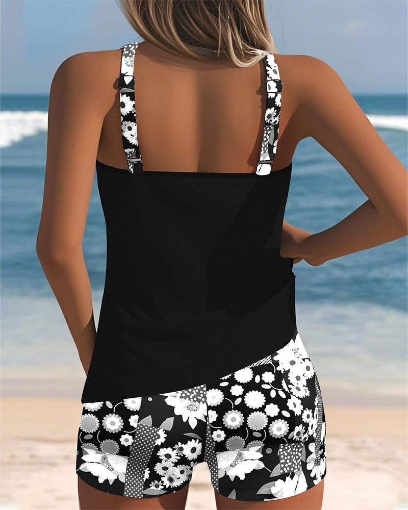 Nina - Tankini com Shorts de Estampa de Margaridas
