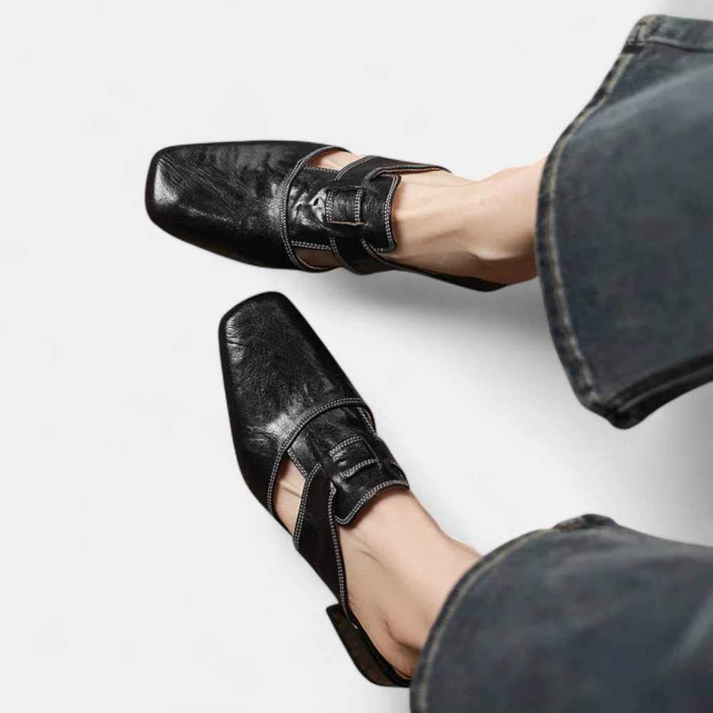 Andie - Mule de Bico Quadrado com Fivela Forrada