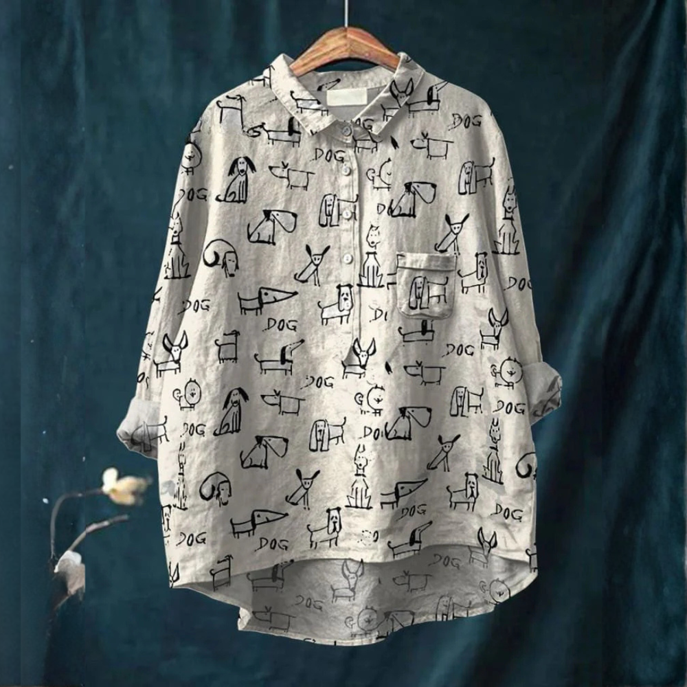 Antonela - Blusa com Desenhos de Cachorros em Traço