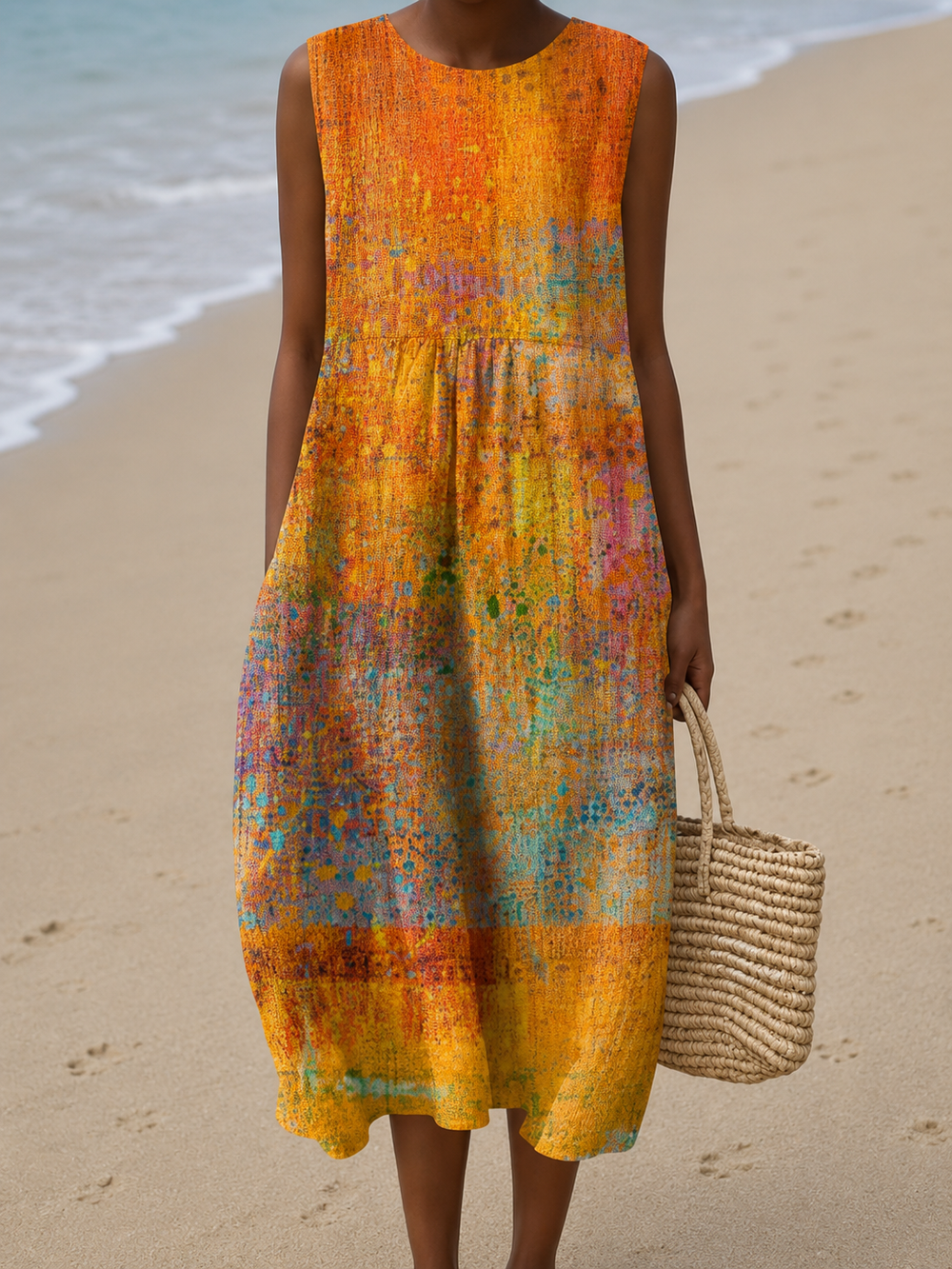 Leah - Vestido Midi Casual Estampado Sem Mangas