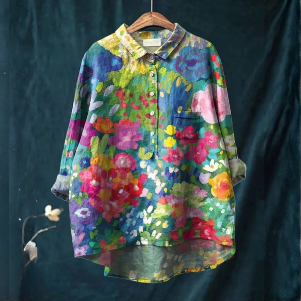 Catarina - Blusa com Estampa de Jardim Pintado