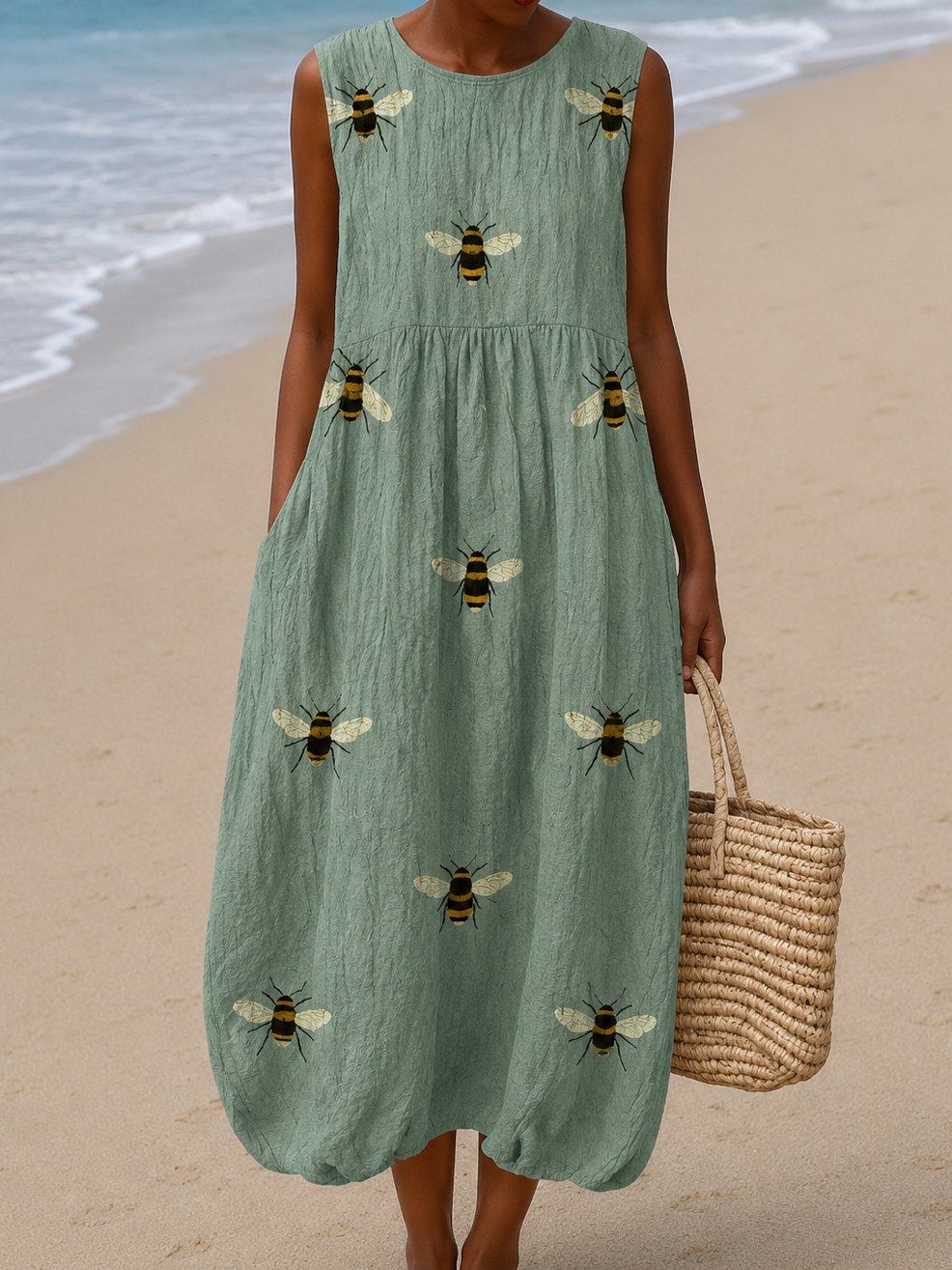 Mackenzie - Vestido Midi de Praia Estampado Sem Mangas