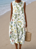 Caroline - Vestido Midi Casual Estampado Sem Mangas