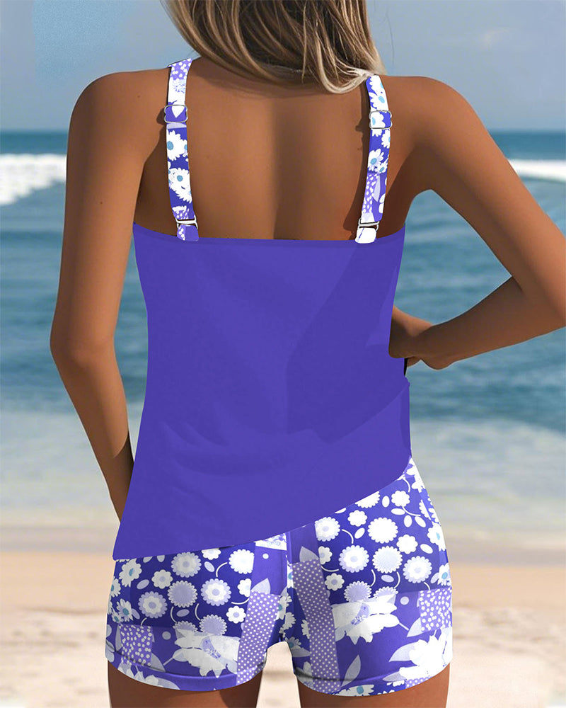 Nina - Tankini com Shorts de Estampa de Margaridas