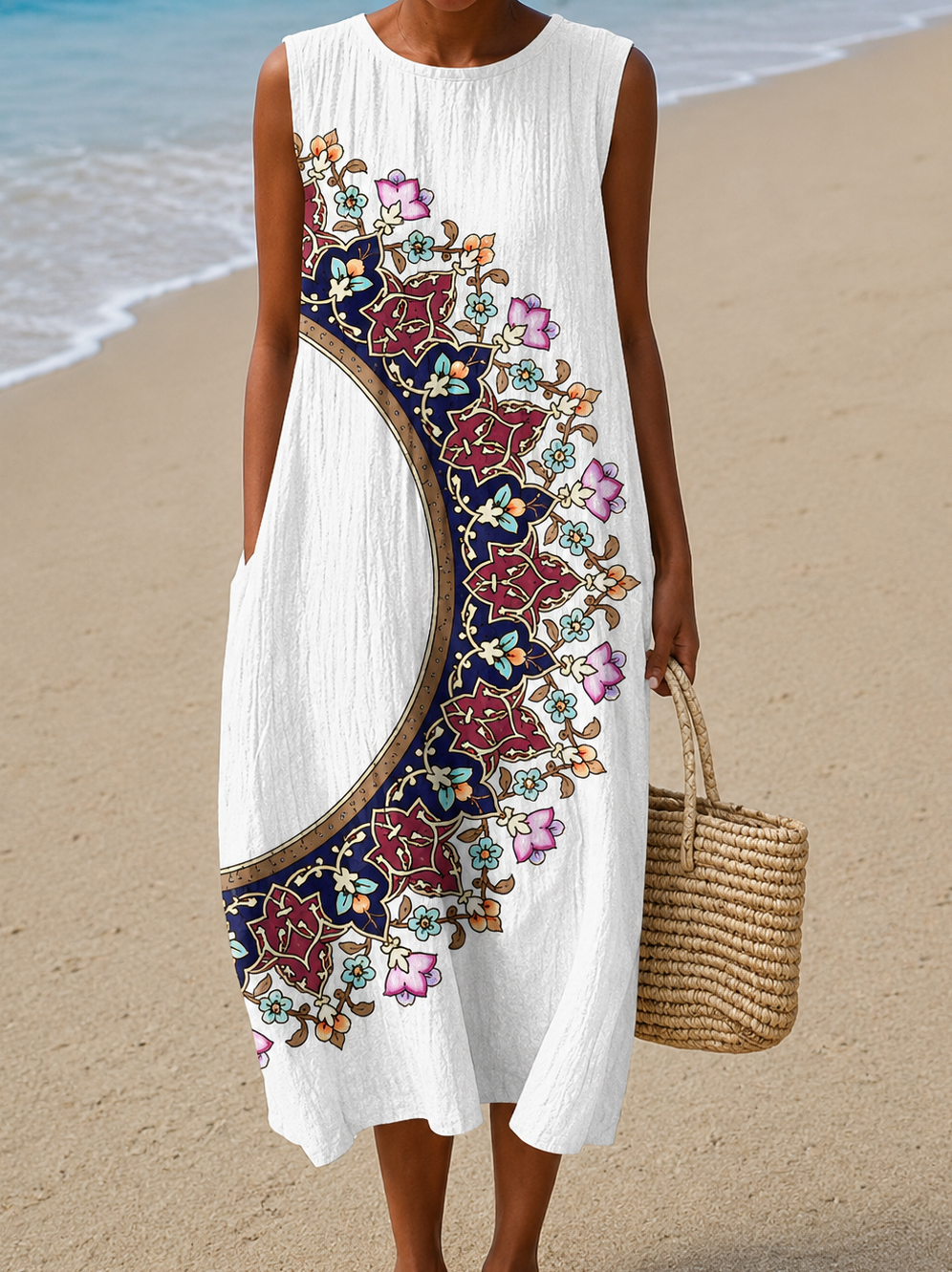 Paige - Vestido Midi de Praia Estampado Sem Mangas