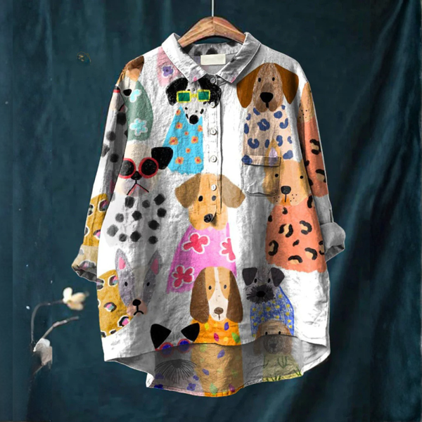 Eloá - Blusa com Retratos de Cachorros Vestidos