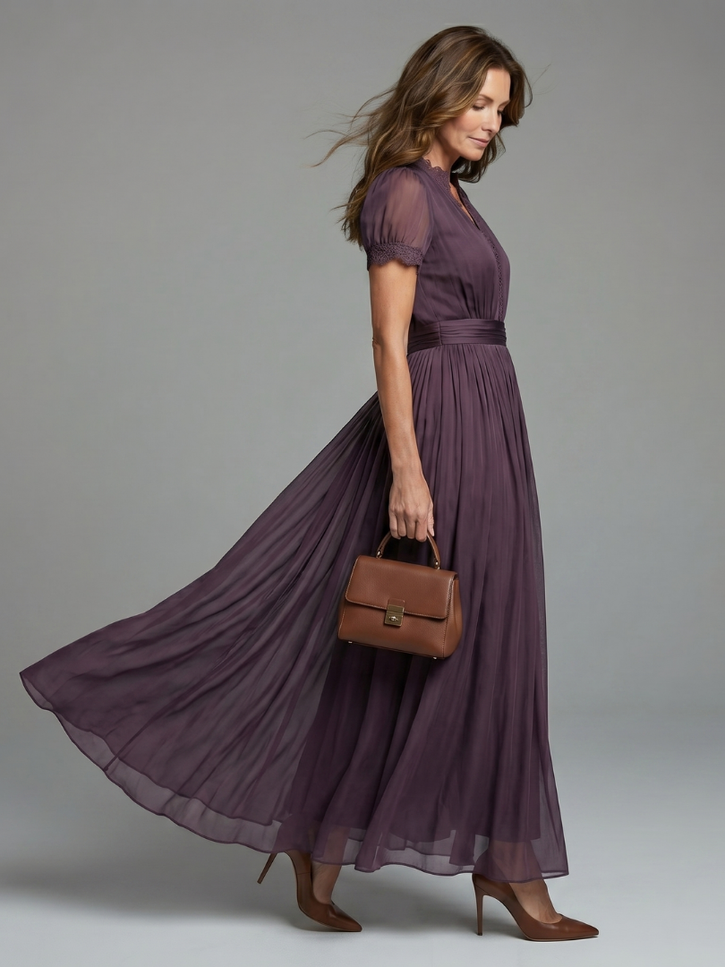 Elia - Vestido Longo com Cintura Franzida e Decote Gota