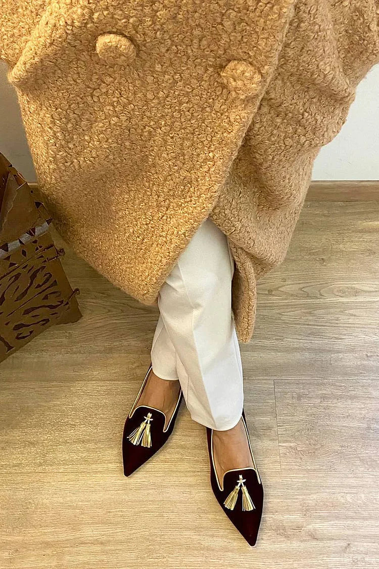 Portia - Sapatilha de Bico Fino com Tassel Metalizado