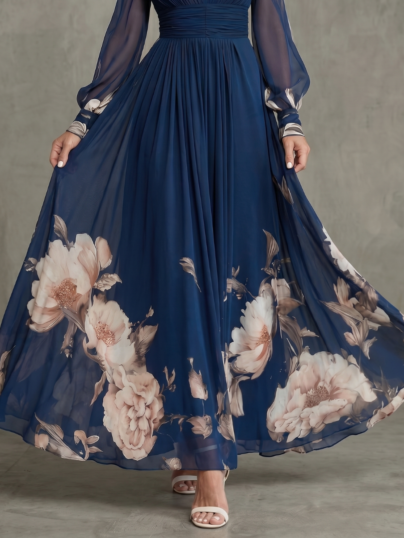 Ziva - Vestido Longo Plissado com Mangas Transparentes