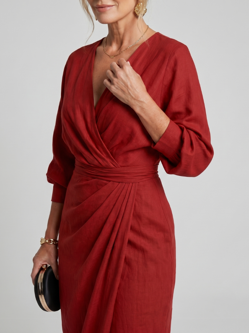 Fable - Vestido Midi Envelope de Manga Longa