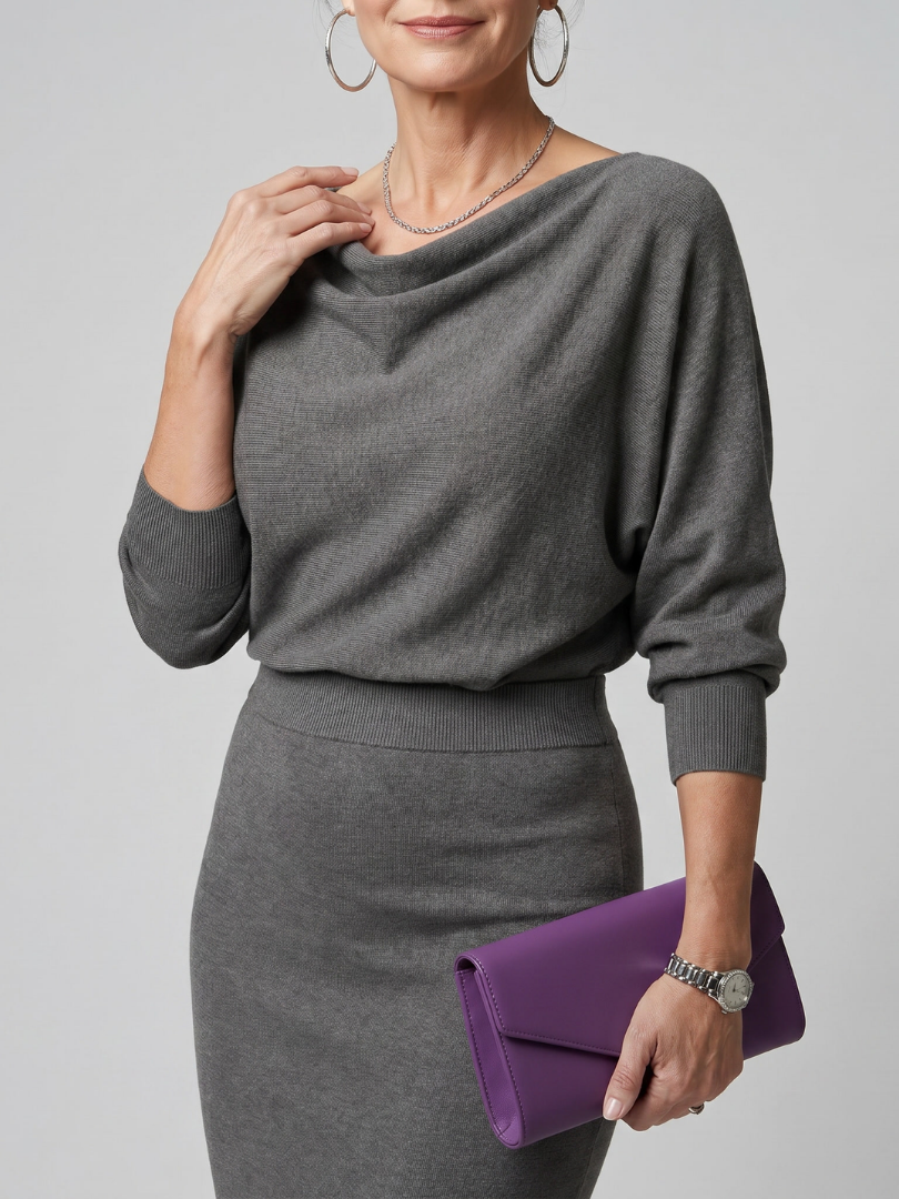 Romy - Vestido Midi com Decote Drapeado e Saia Ajustada