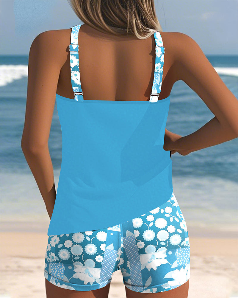 Nina - Tankini com Shorts de Estampa de Margaridas