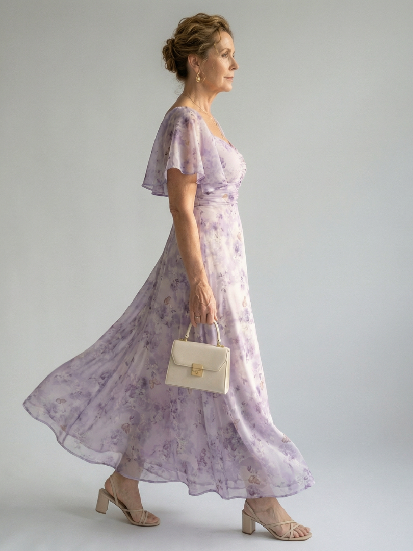 Vaelis - Vestido Midi com Manga Borboleta