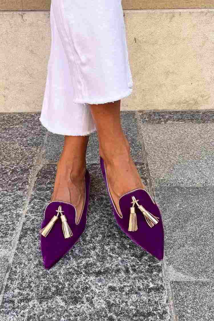 Portia - Sapatilha de Bico Fino com Tassel Metalizado