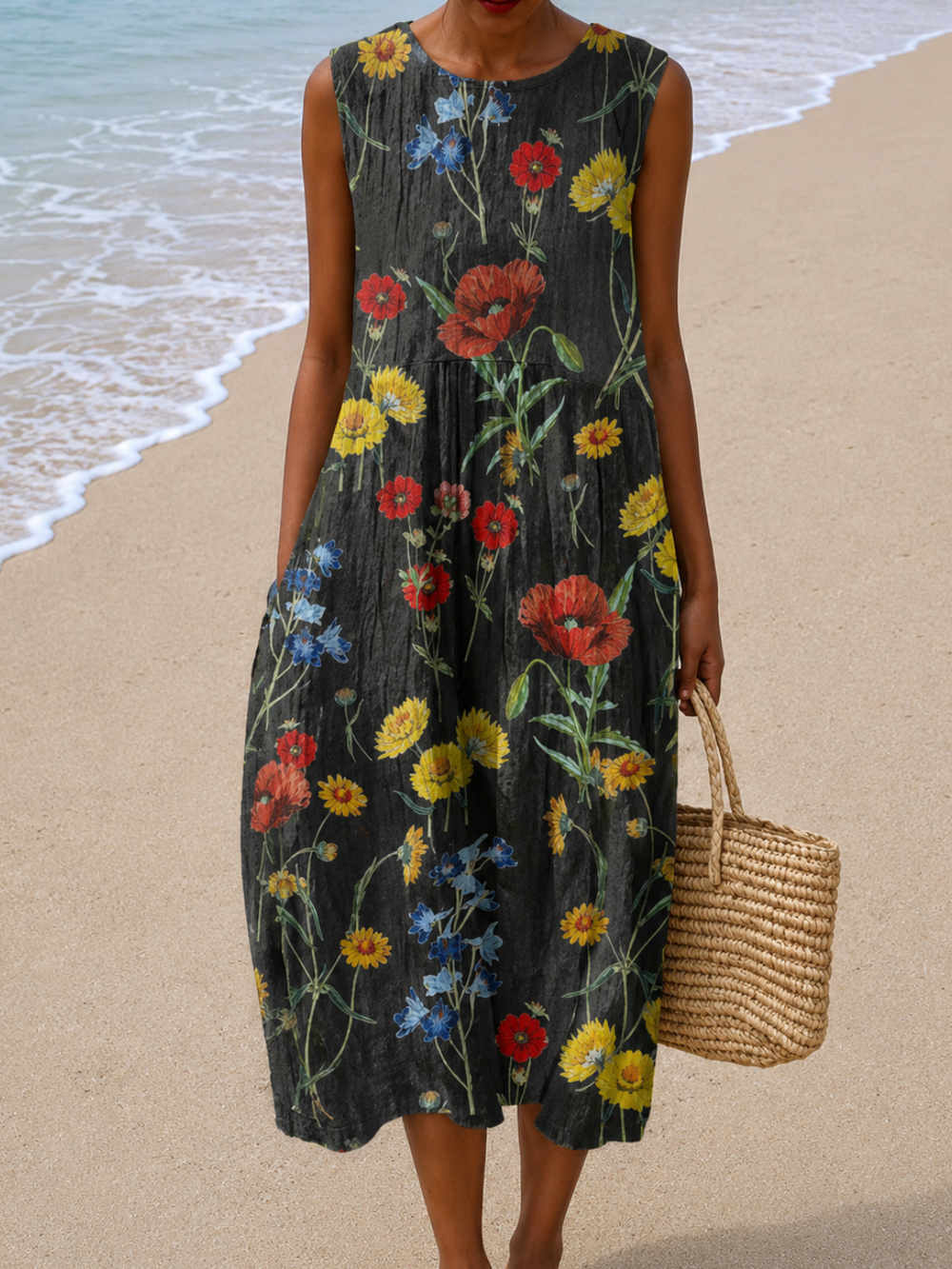 Hazel - Vestido Midi Soltinho Sem Mangas