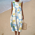 Eliane - Vestido Midi sem Manga com Flores Grandes