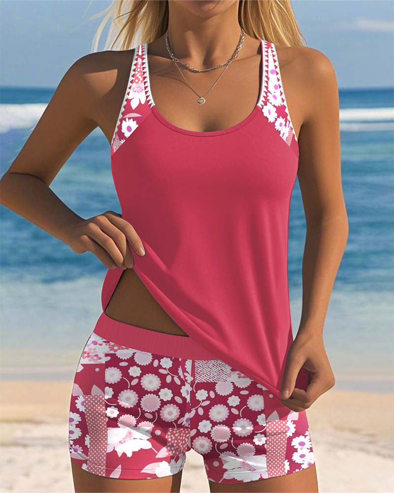 Nina - Tankini com Shorts de Estampa de Margaridas