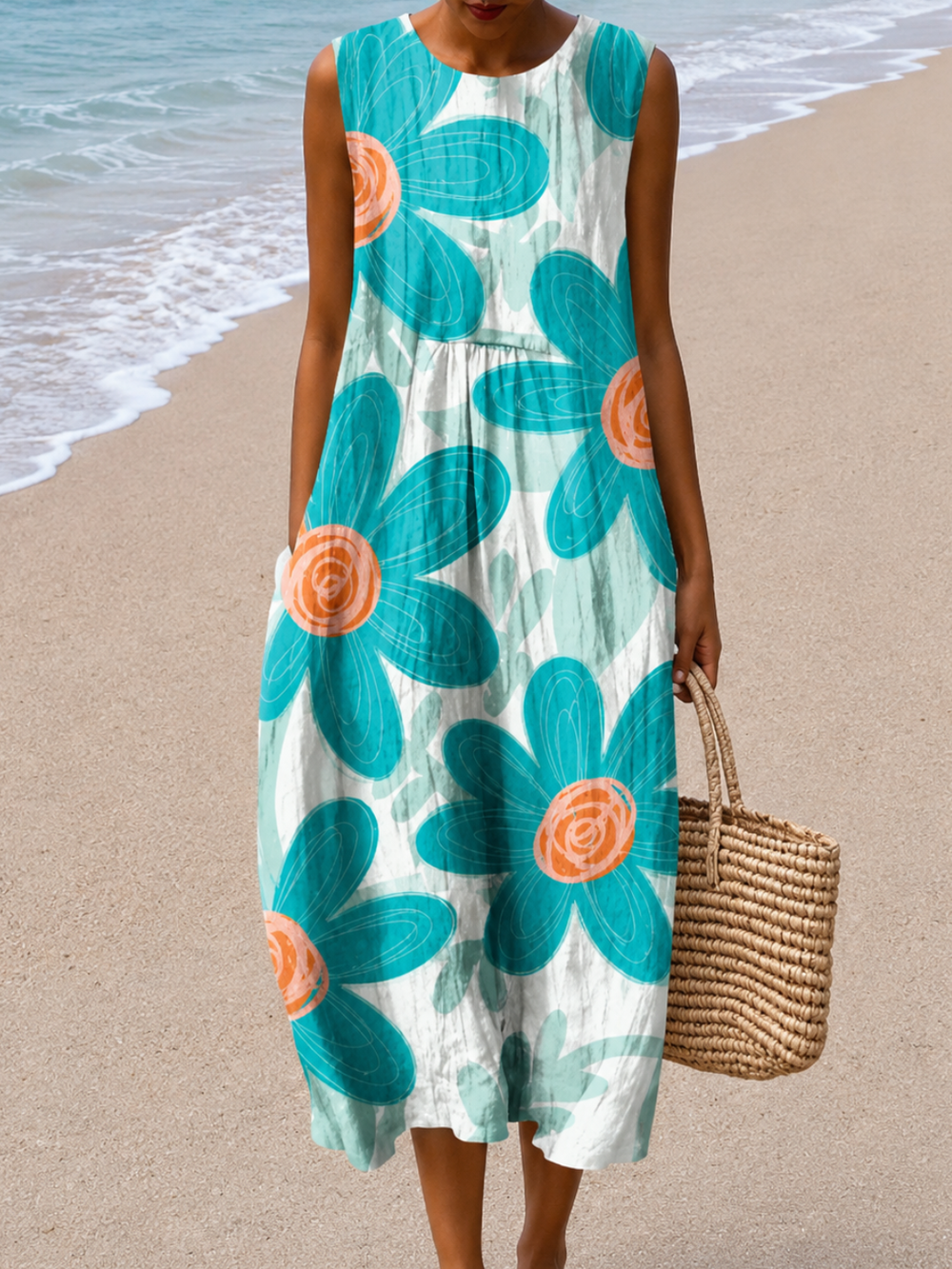 Penelope - Vestido Midi Soltinho Sem Mangas
