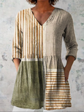 Camille - Blusa Alongada Decote V Listras e Blocos Lisos