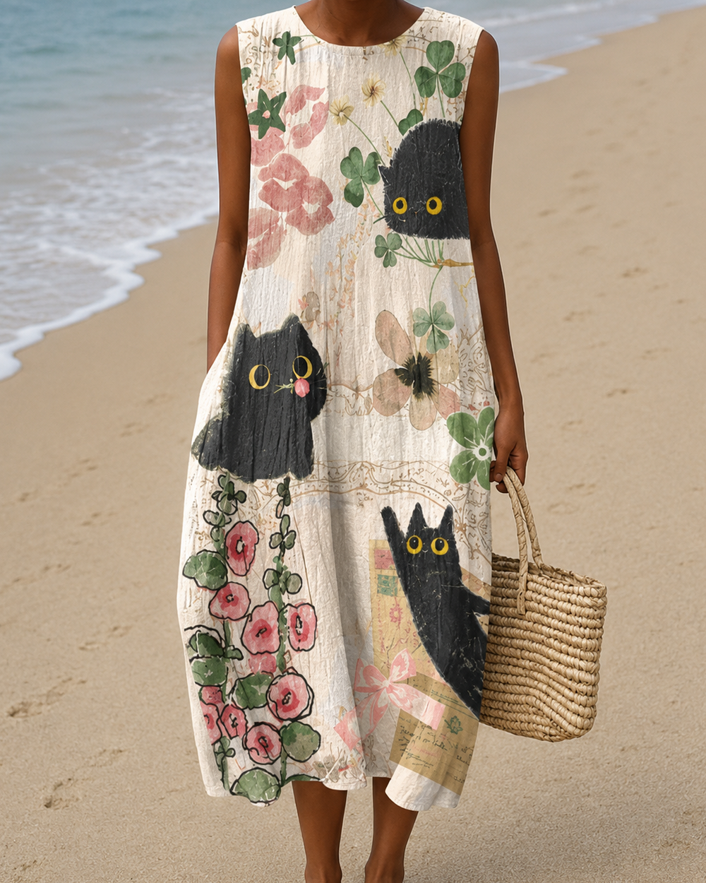 Olívia - Vestido Midi Casual Estampado Sem Mangas