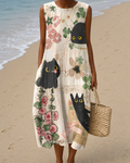 Olívia - Vestido Midi Casual Estampado Sem Mangas