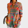 Nicole - Blusa com Estampa Patchwork Floral e Barra Arredondada