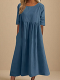 Miranda - Vestido Midi de Manga Média com Bolsos