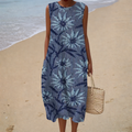 Carolina - Vestido Midi sem Manga com Flores Estreladas