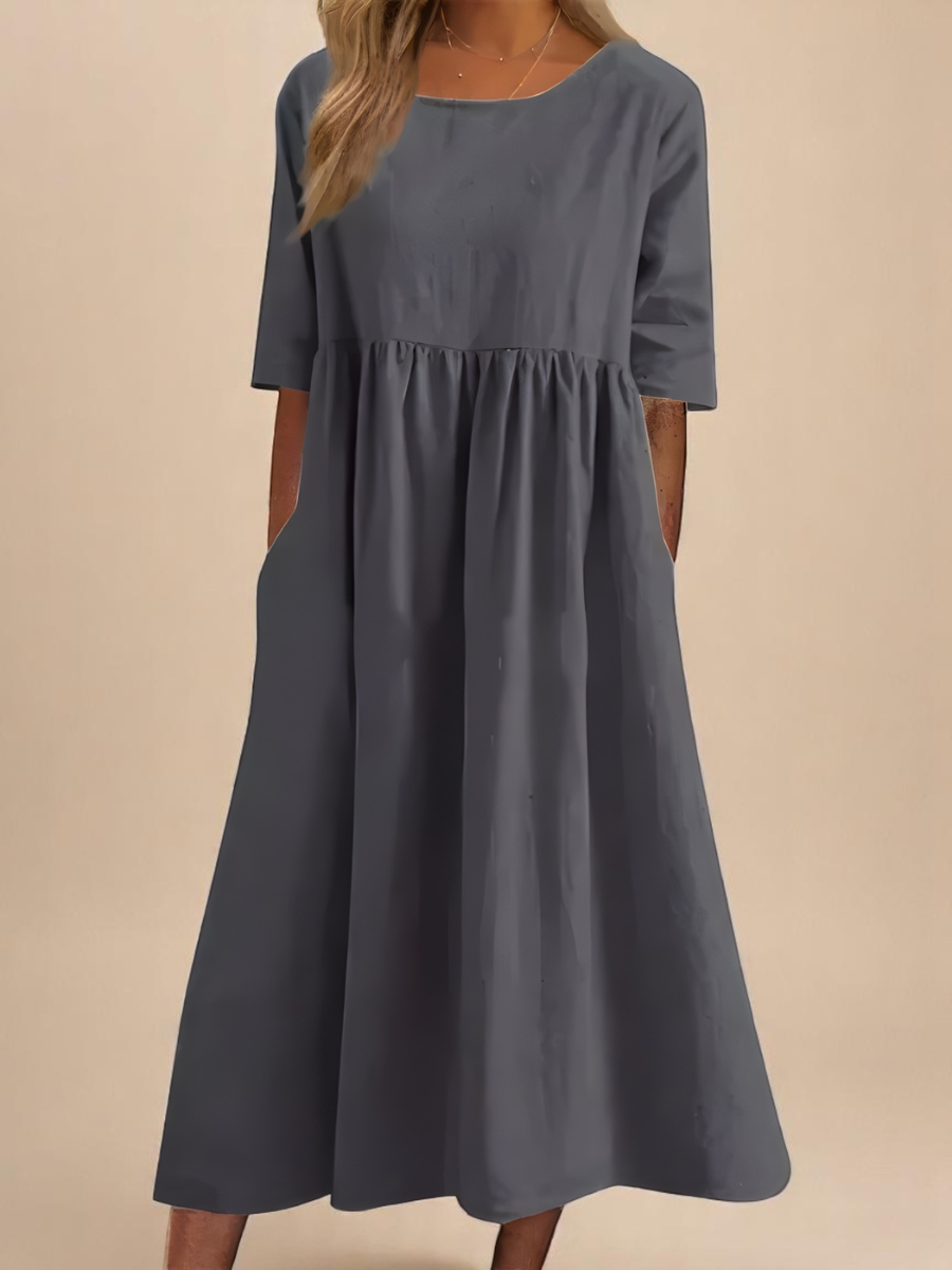 Miranda - Vestido Midi de Manga Média com Bolsos
