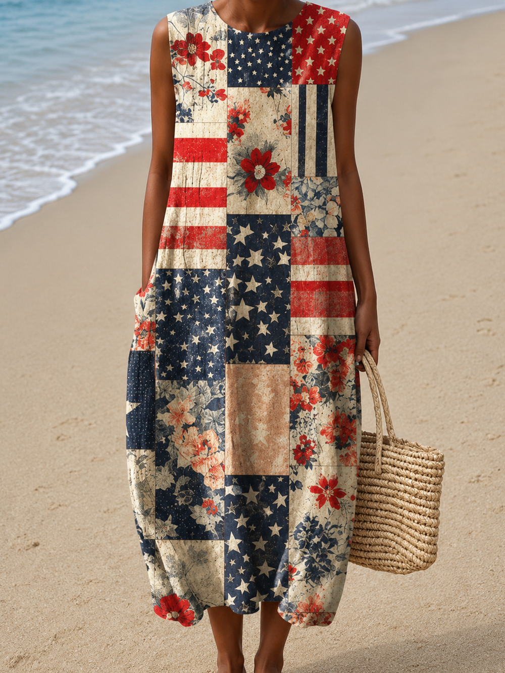 Paula - Vestido Midi Casual Estampado Sem Mangas