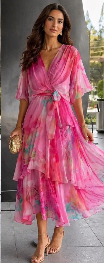 Flávia - Vestido Floral em Camadas