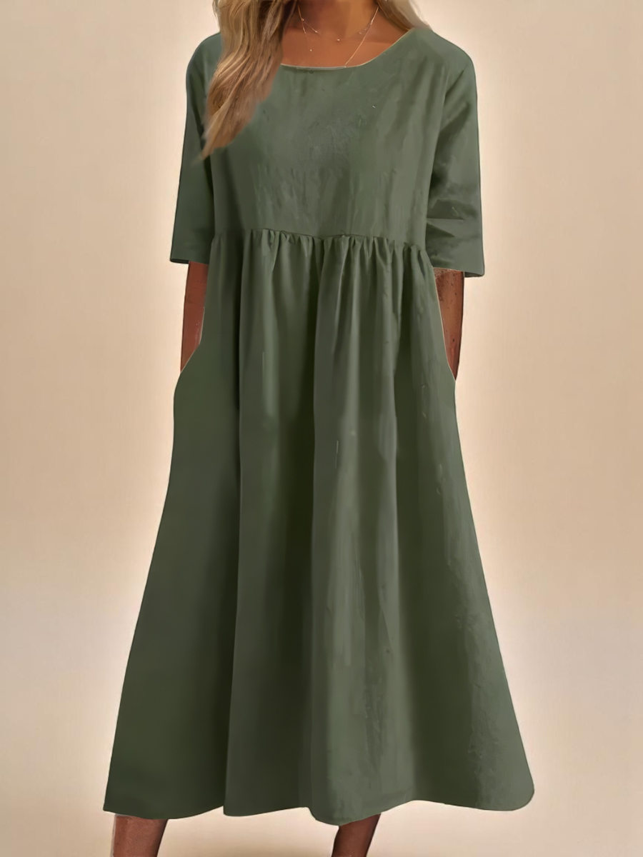 Miranda - Vestido Midi de Manga Média com Bolsos