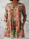 Lea - Blusa Alongada Decote V Estampa de Tapeçaria Floral