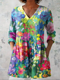 Maelle - Blusa Alongada Decote V Floral em Pinceladas
