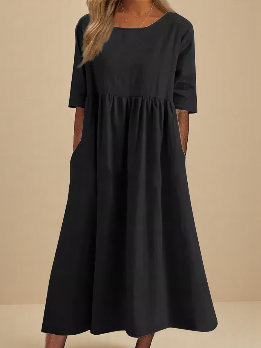 Miranda - Vestido Midi de Manga Média com Bolsos