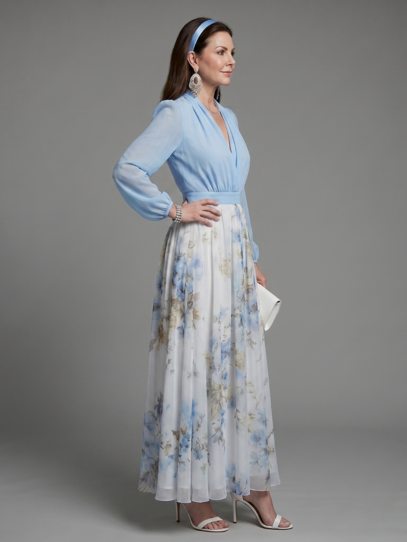 Augusta - Vestido Longo Floral com Decote V