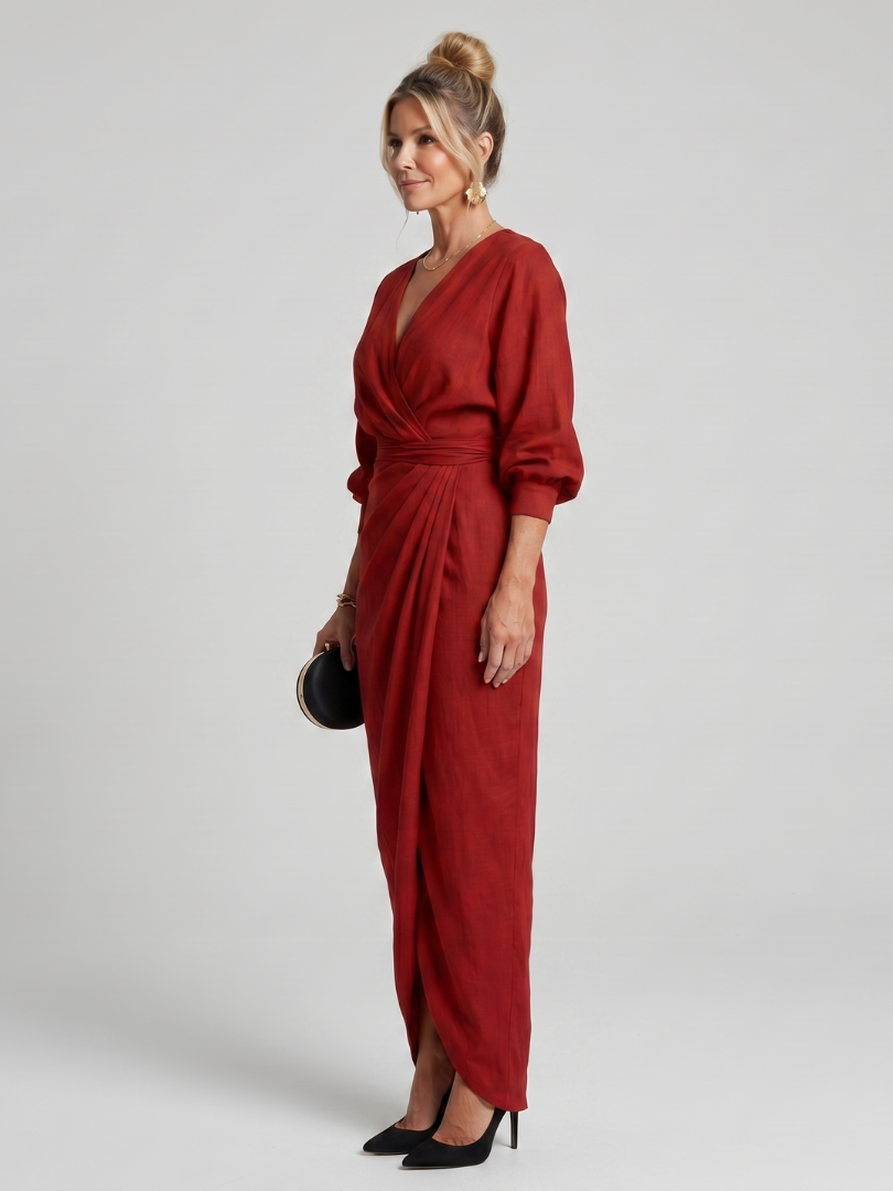 Fable - Vestido Midi Envelope de Manga Longa