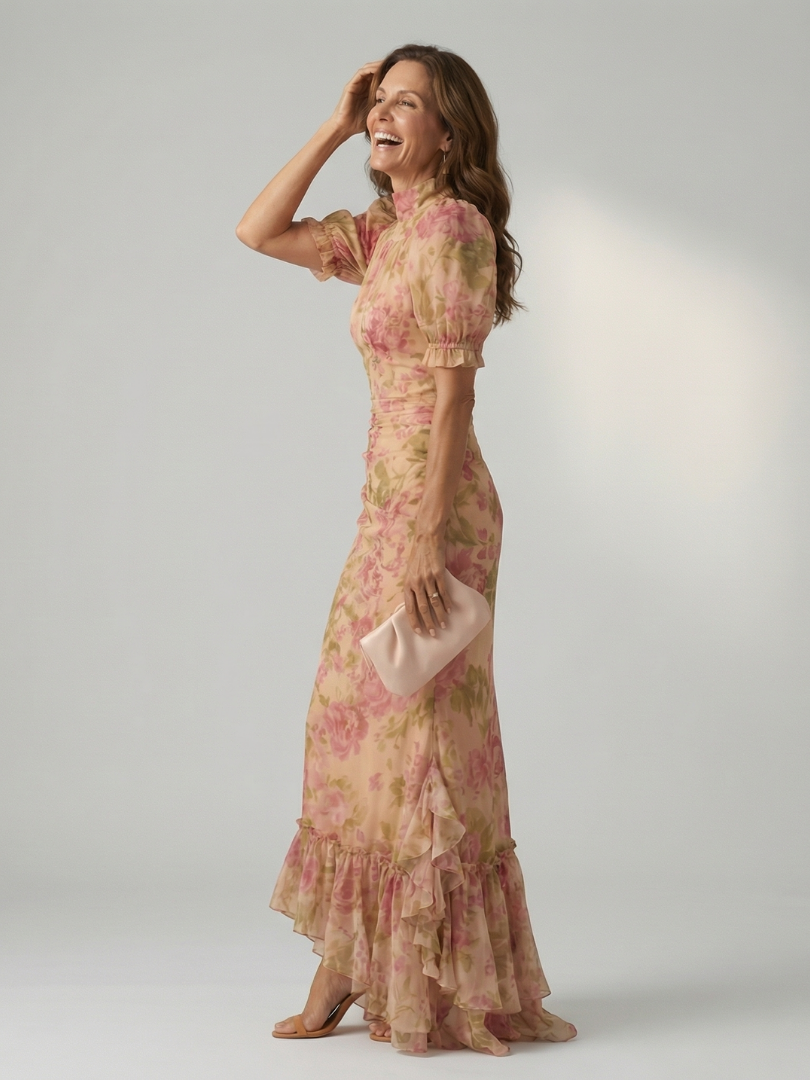 Vianne - Vestido Longo com Gola Alta