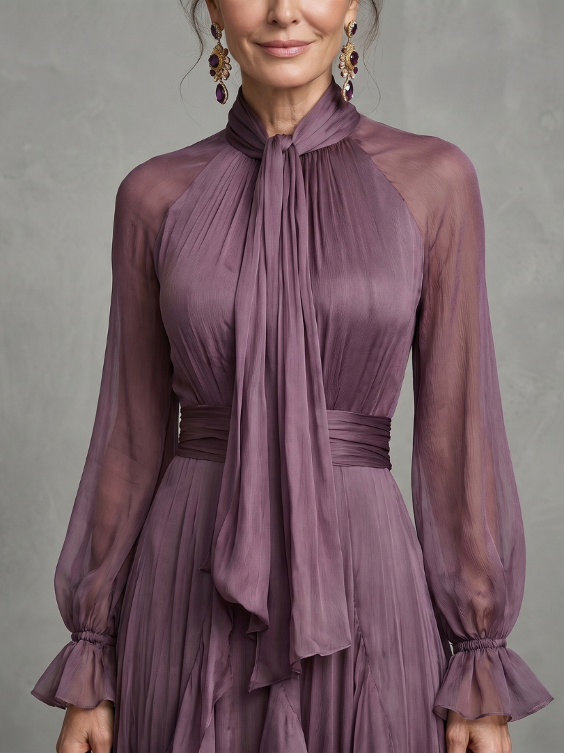 Demetria - Vestido Longo em Camadas com Babados e Laço