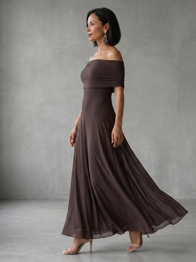 June - Vestido Midi Ombro a Ombro Drapeado