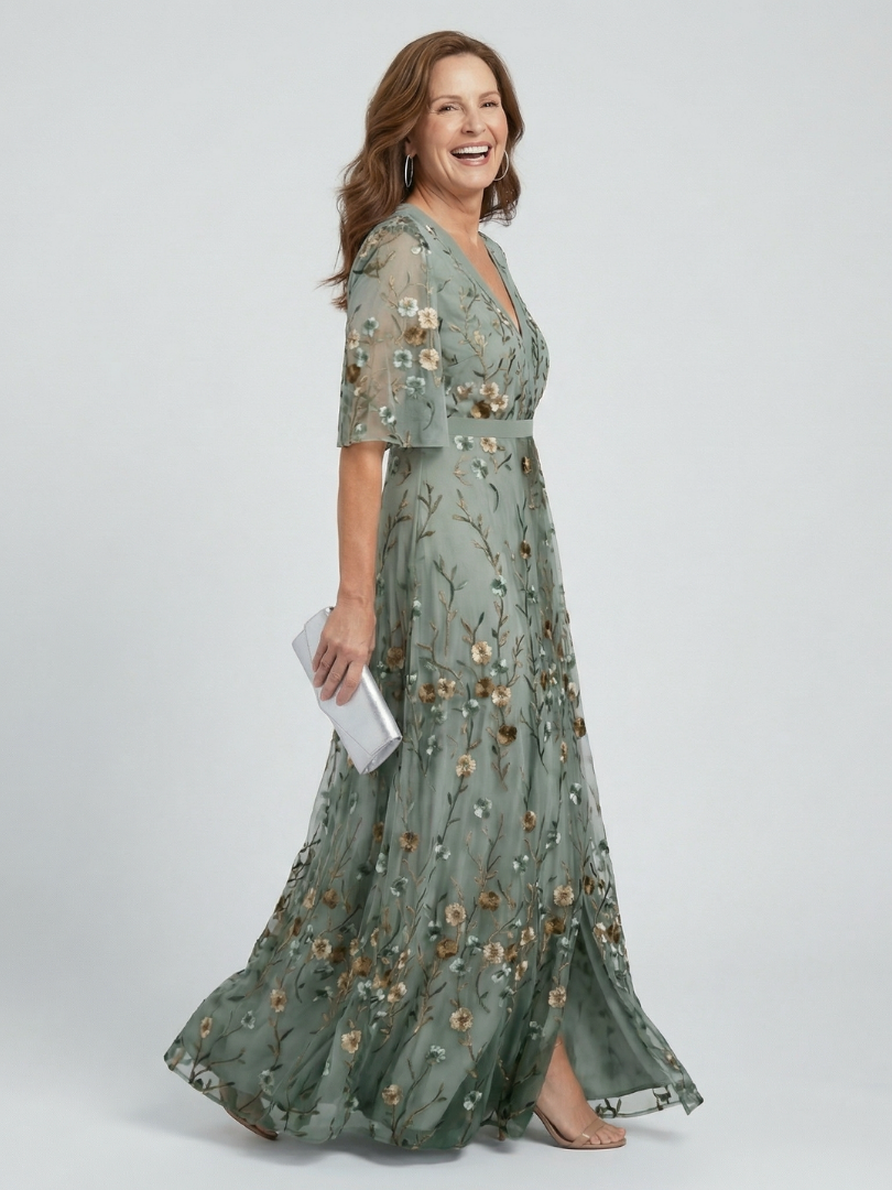 Selora - Vestido Longo Frente Única Floral Fluido