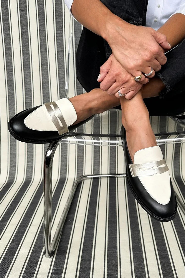 Willow - Mocassim Penny Bicolor com Tira Metalizada