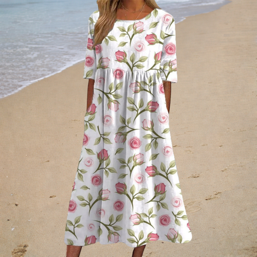Amanda - Vestido Midi com Estampa de Botões de Flor