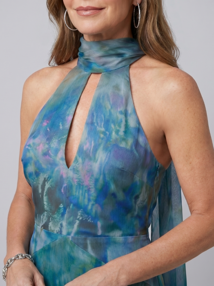 Juniper - Vestido Longo Frente Única Sem Mangas com Decote Gota