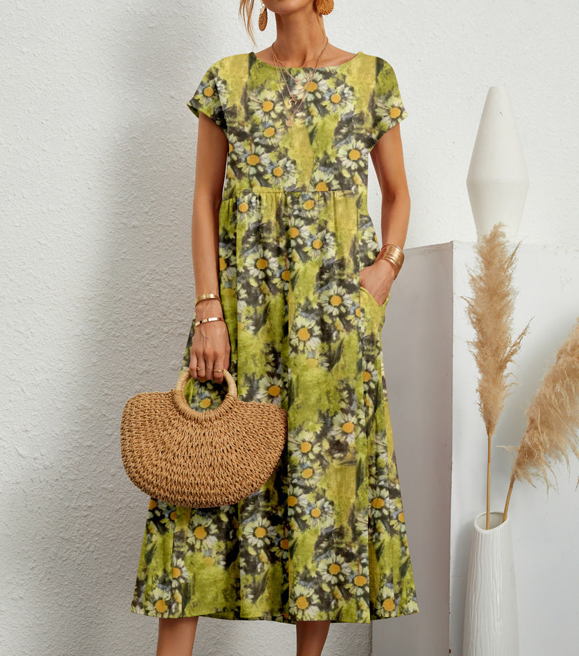 Iris - Vestido Midi De Manga Japonesa E Cintura Franzida